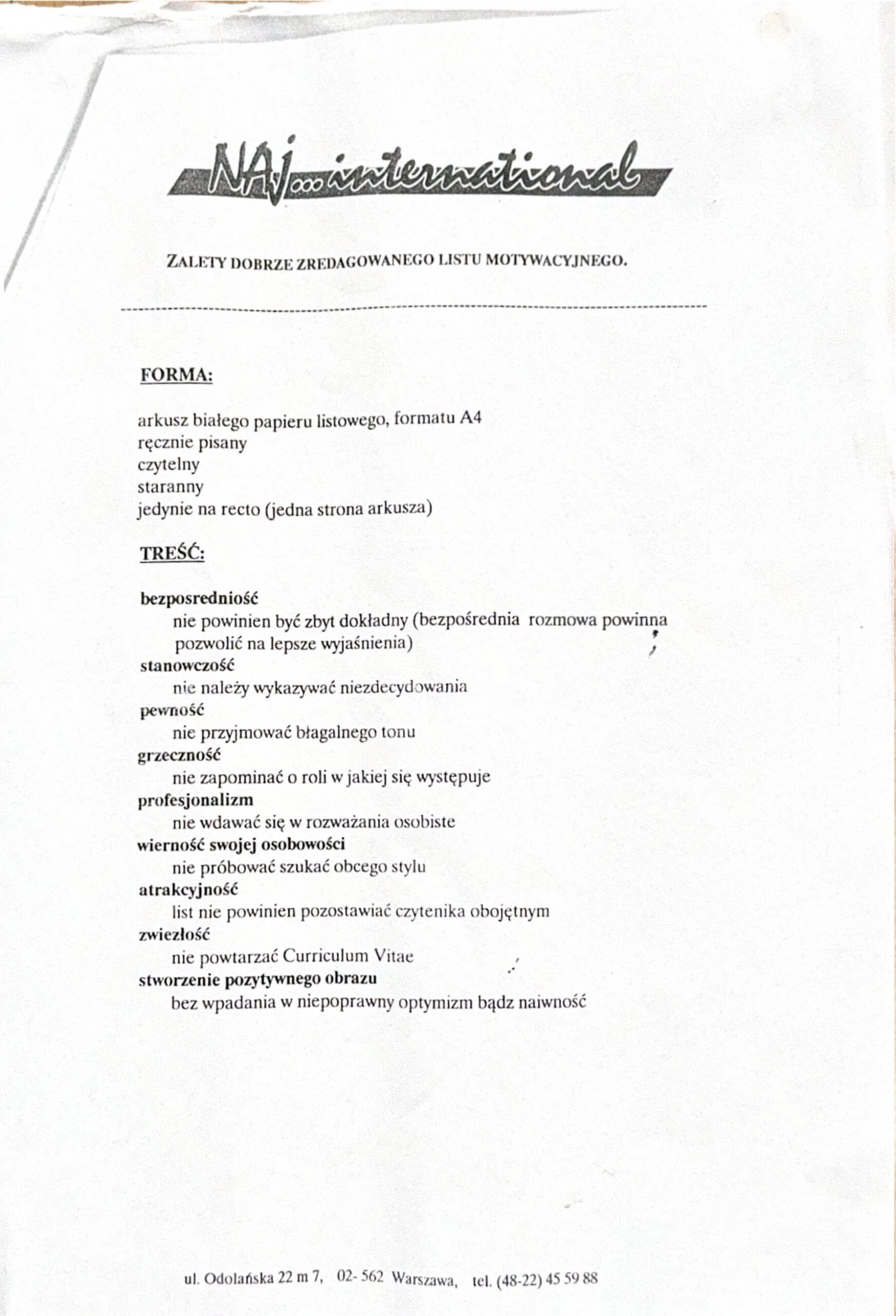 Archival NAJ International guide to a well-written cover letter, covering format, tone, clarity, concision and professional style.